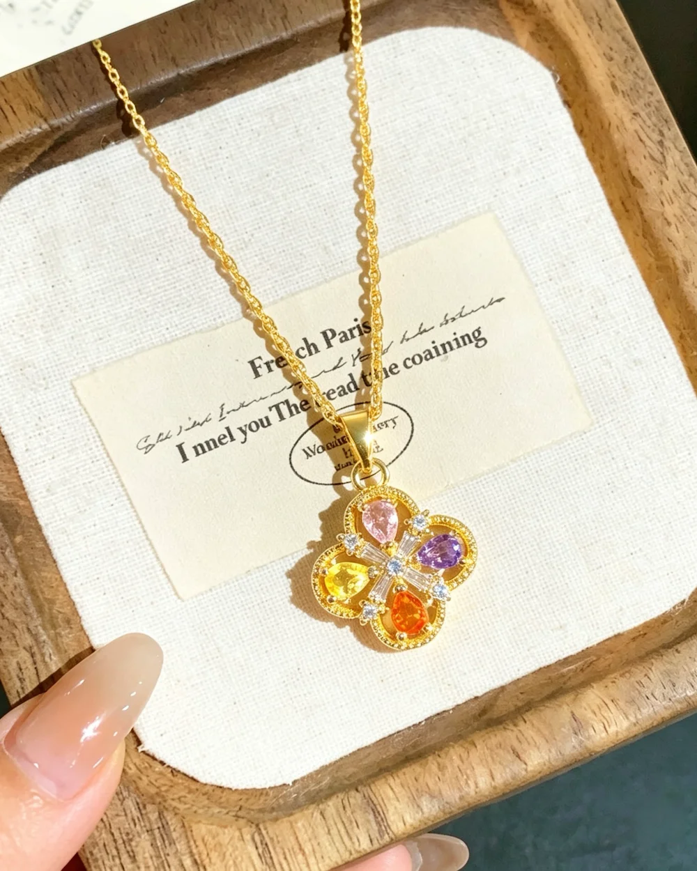Prisma Lucky Bloom Titanium Steel With Zircon Inlaid Copper Necklace in Gold